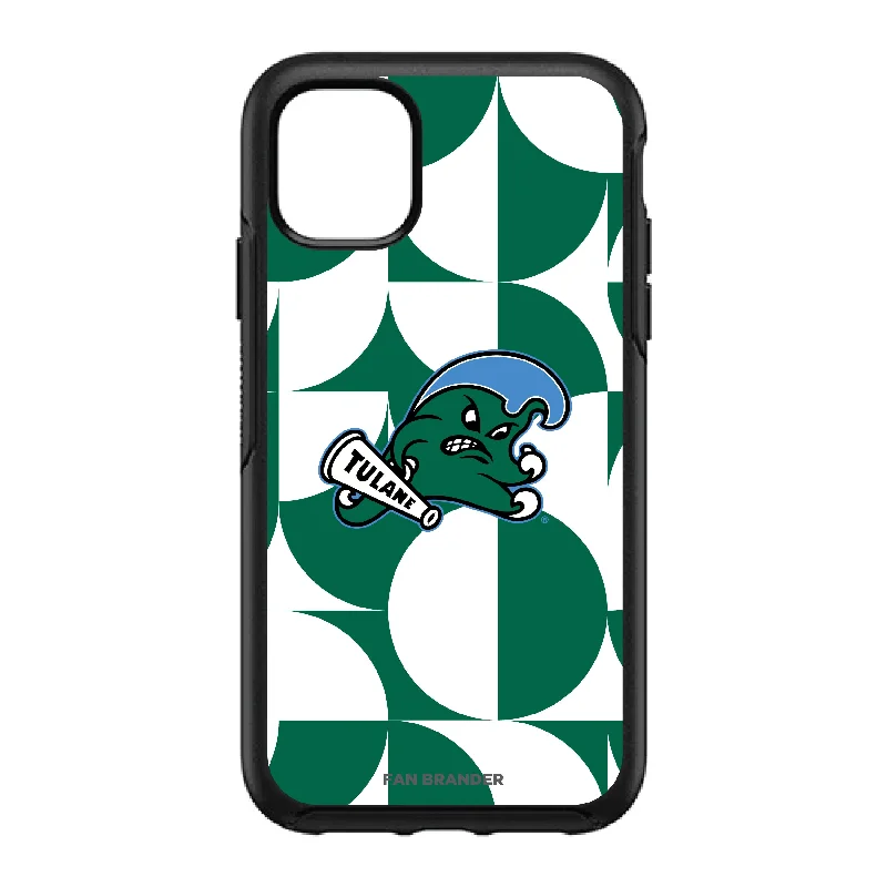 OtterBox Black Phone case with Tulane Green Wave Primary Logo on Geometric Circle Background