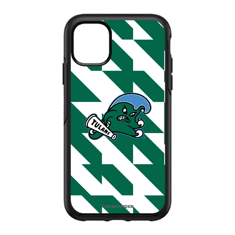 OtterBox Black Phone case with Tulane Green Wave Primary Logo on Geometric Quad Background